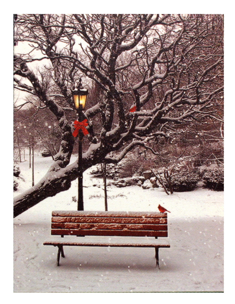7.8" Lighted Canvas Print - Winter Park With Lamp Post And Snow Covered Tree - The Country Christmas Loft