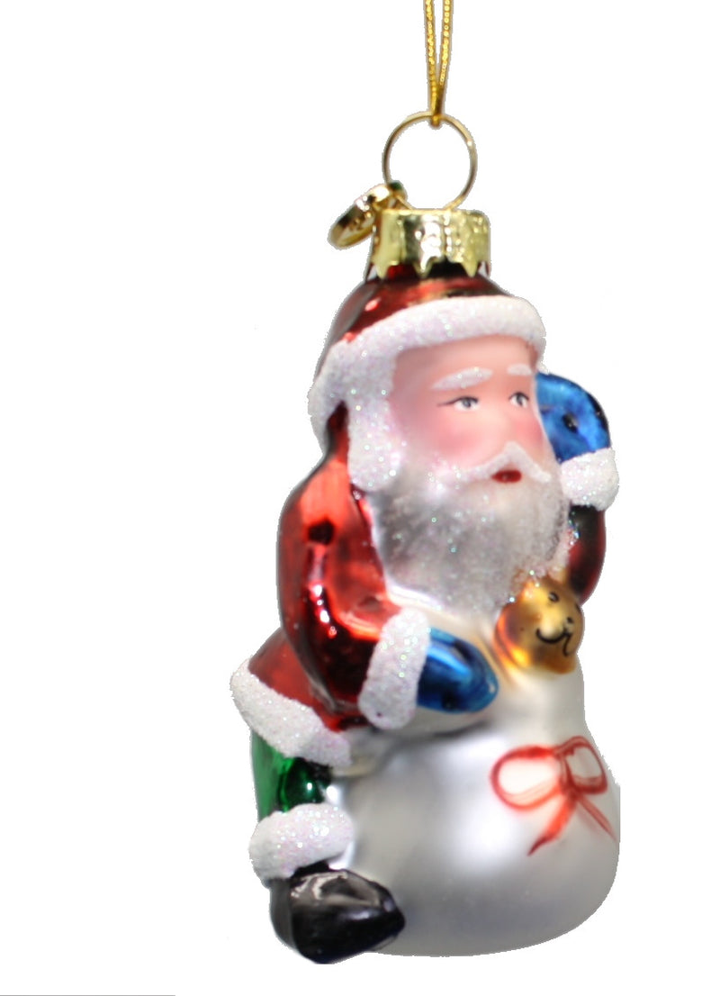 3 Inch Boxed Glass Ornament -  Santa with Bag of Toys - The Country Christmas Loft