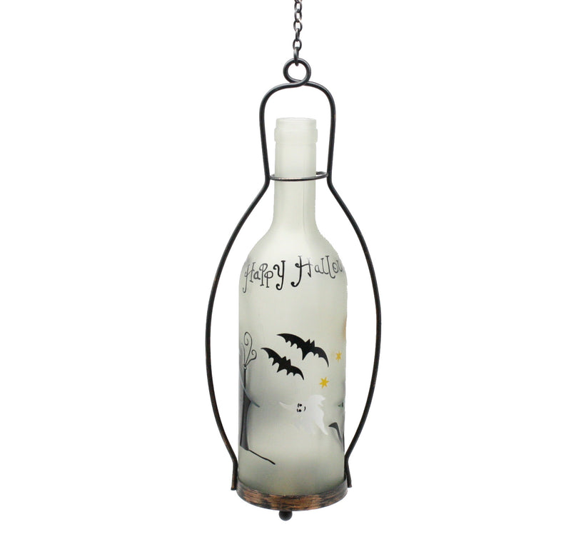 Color Changing Lighted Frosted Glass Halloween Bottle -  Haunted House