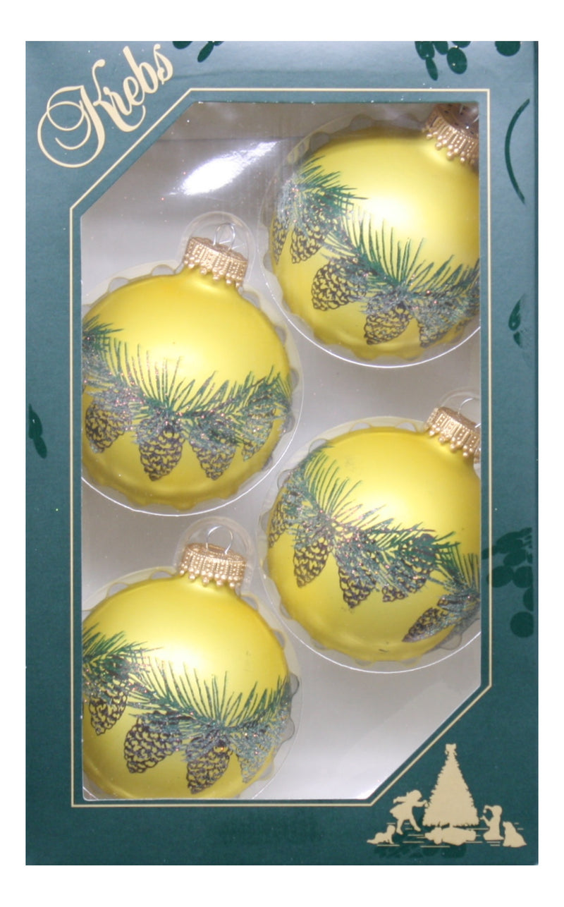 Krebs Value Glass Ball 4 pack - Gold Pine Garland - The Country Christmas Loft