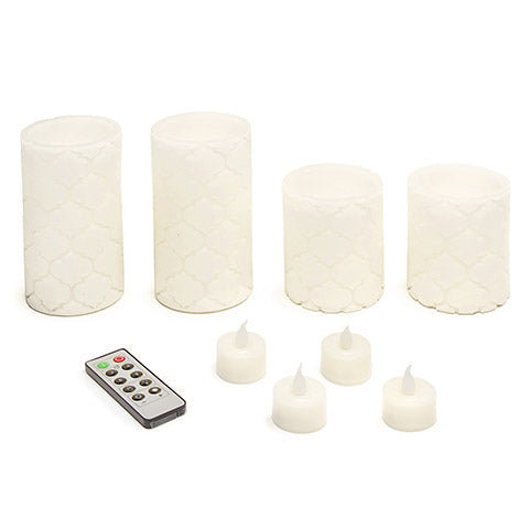 LED 9 Piece Pillar Set - Embossed -Ivory - The Country Christmas Loft