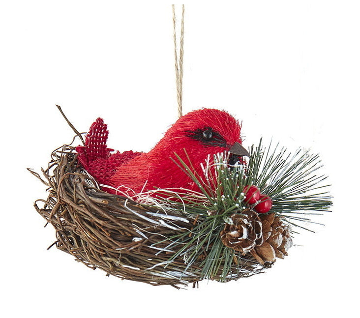 Cardinal Sitting in a Nest - Ornament - The Country Christmas Loft