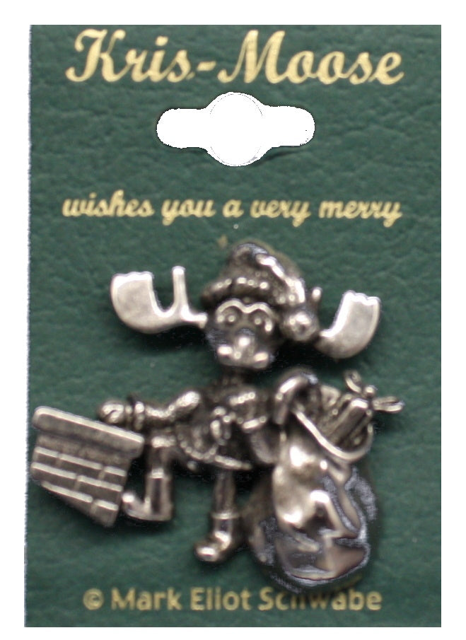 Kris Moose With Chimney Silver Tone Pin - The Country Christmas Loft