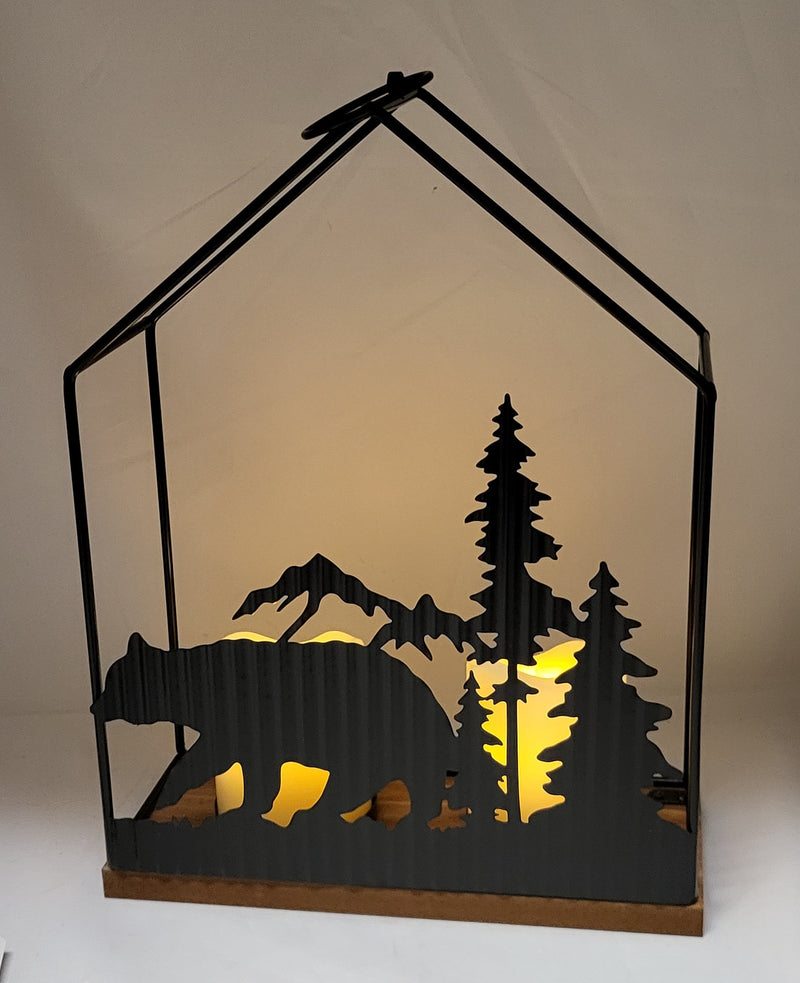 Woodland Silhouette Candleholder Lantern - Medium