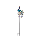 Solar Lighted Metal Peacock Yard Stake with Thermometer