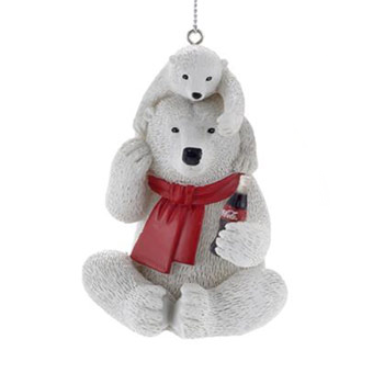 Coca-Cola Bear Ornament - Sitting on Shoulders - The Country Christmas Loft