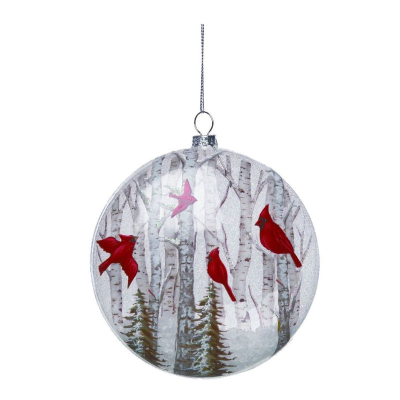 Glass Hand Painted Cardinal Ornament - Forest Scene