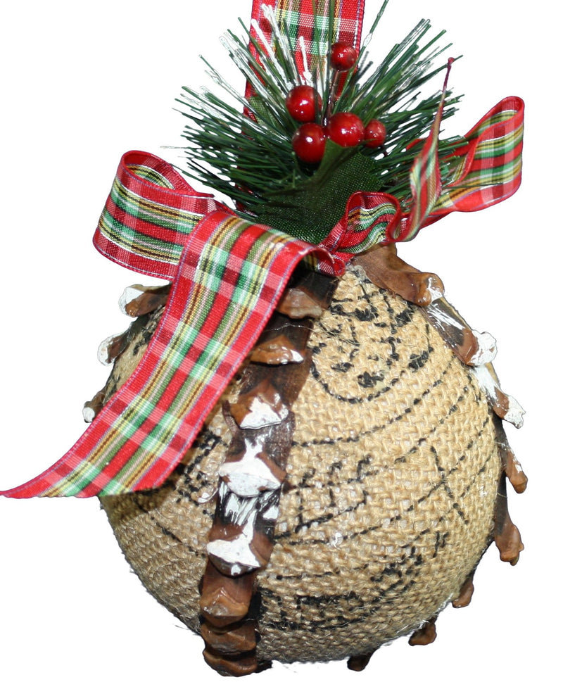 5.5 Inch  Burlap Ball Holiday Ornament - Style 1 - The Country Christmas Loft