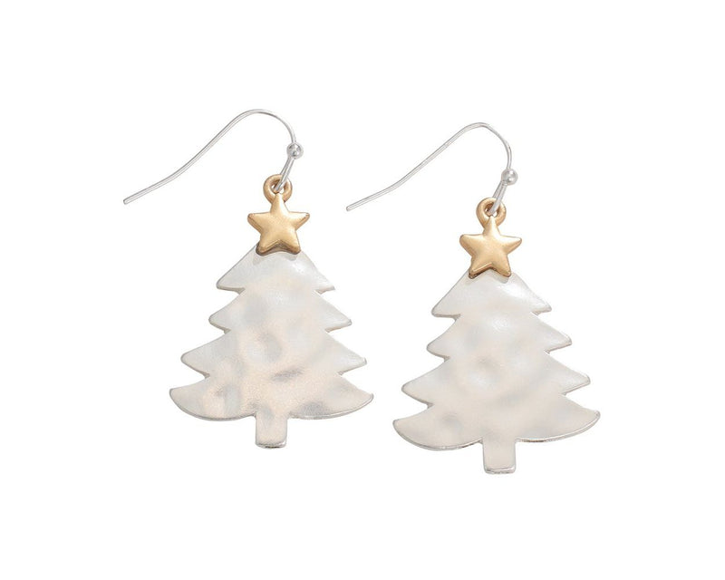 TwoTone Silver Christmas Tree - Earrings
