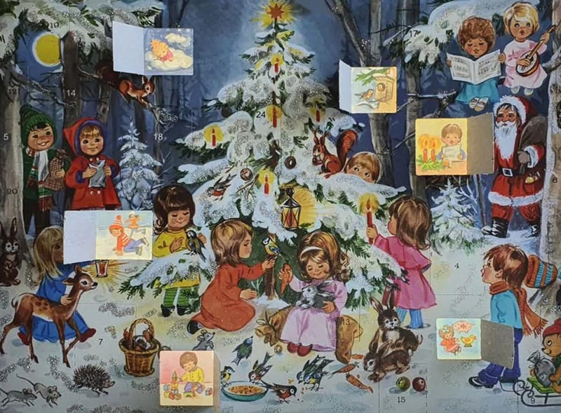 Glittered Advent Calendar - Children Decorating the Tree - The Country Christmas Loft