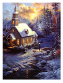 7.8" Lighted Canvas Print - Church In A Winter Sunset - The Country Christmas Loft