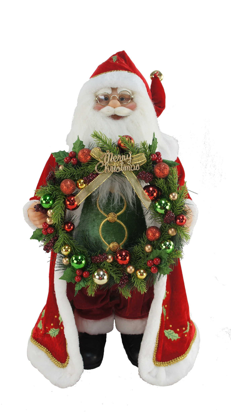 Standing Santa Holding a Wreath - 24 Inch - The Country Christmas Loft