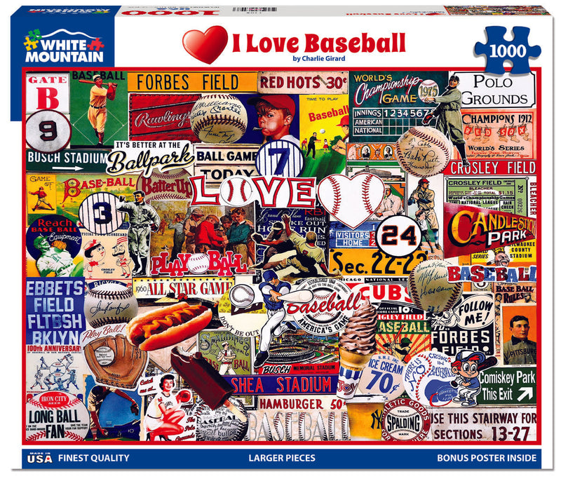 I Love Baseball  - 1000 Piece Jigsaw Puzzle - The Country Christmas Loft