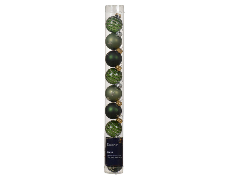 Tube of 9 Glass Ornaments - 30mm - Greens