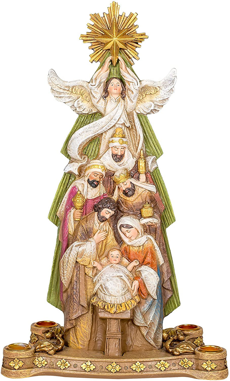 Under Star Holy Family 16 Inch Resin Stone Advent Candle Holder - The Country Christmas Loft