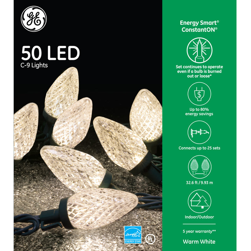 Ge 50 LED C9 String Light - Warm White / Green Wire - The Country Christmas Loft