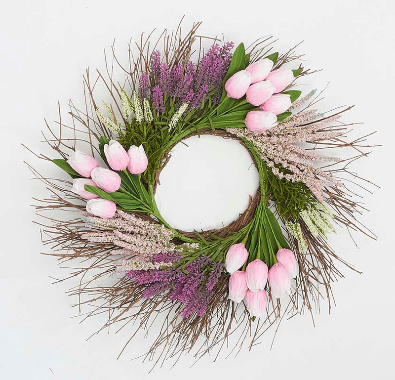 Tulip Heather Wreath on Natural Twig Base - The Country Christmas Loft