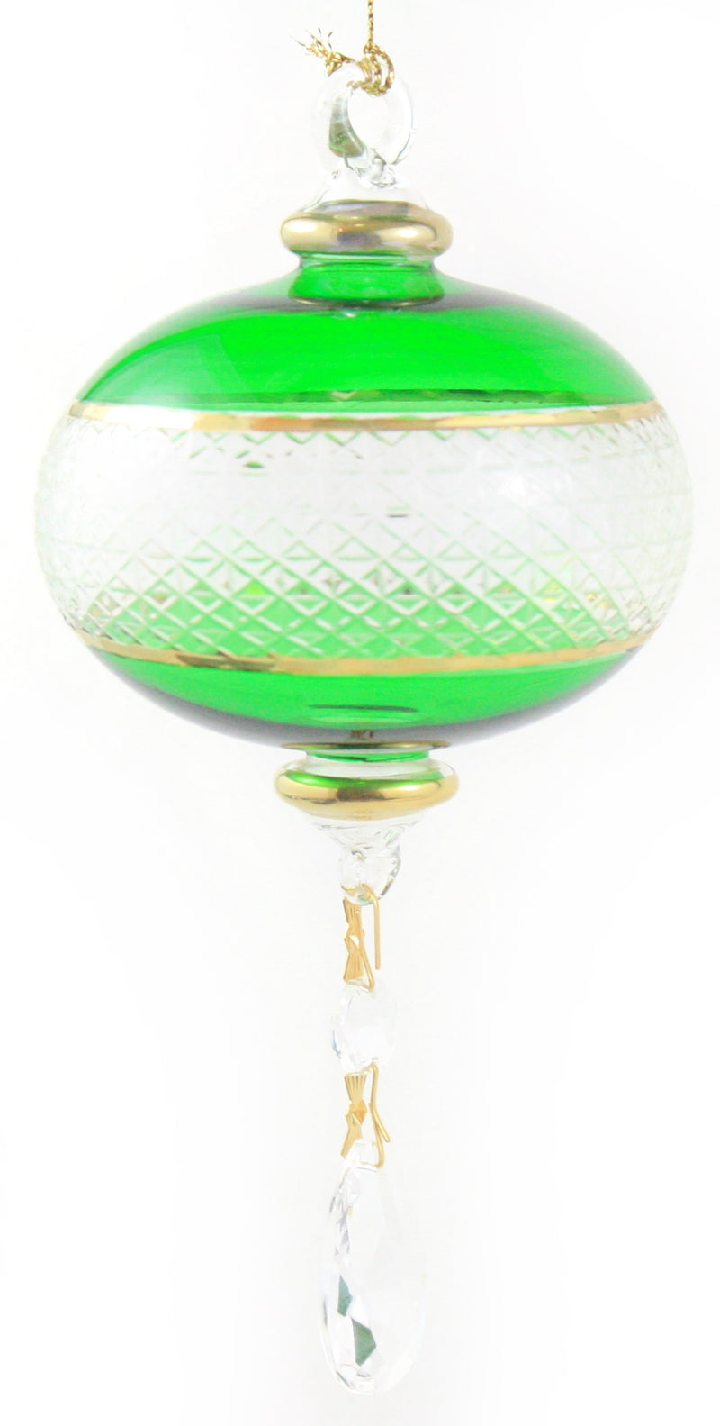 Full Size Etched Sphere with Dangles Ornament - Christmas Green
