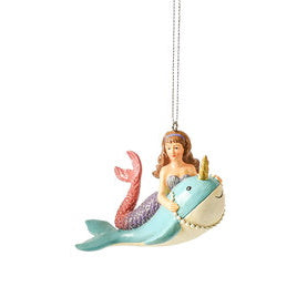 Mermaid Riding a Narwhal Ornament - The Country Christmas Loft