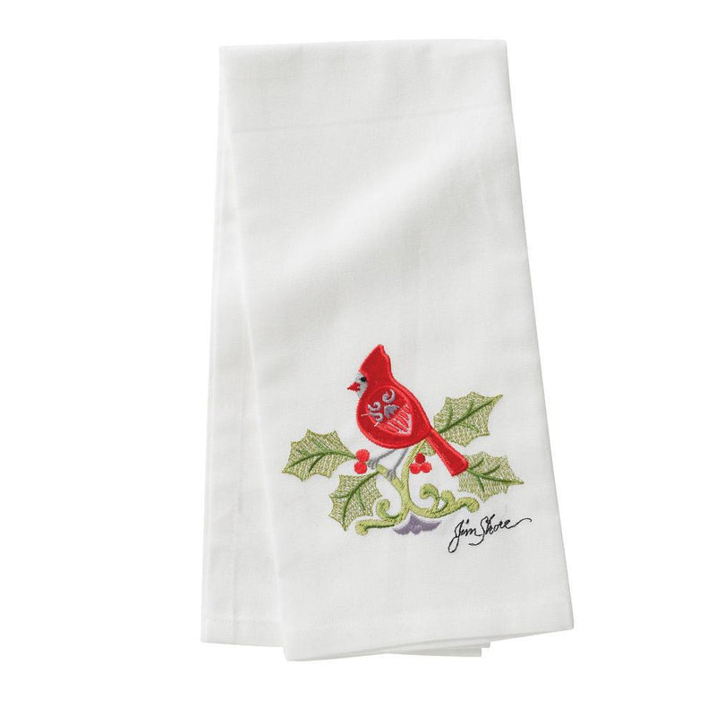 Embroidered Tea Towel - Christmas Cardinal - The Country Christmas Loft