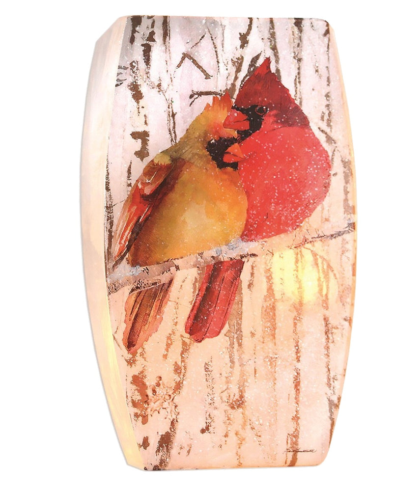 Prelit Glass Vase - Cardinal Couple - 7.75" tall - The Country Christmas Loft