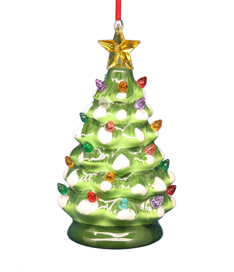 B/O Lighted Green Ceramic Tree Ornament