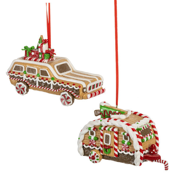 Gingerbread Camper & Station Wagon Ornament - The Country Christmas Loft