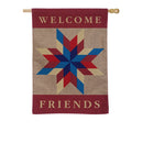 Welcome Friends Quilted Star Burlap Garden Flag - The Country Christmas Loft