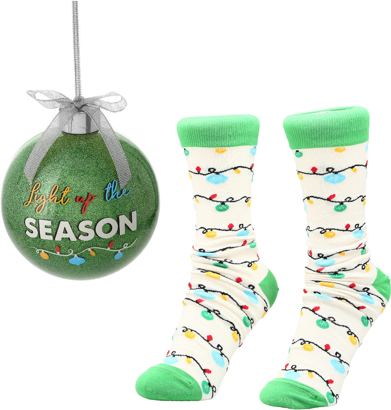 4" Ornament with Holiday Socks - Light up the season - The Country Christmas Loft