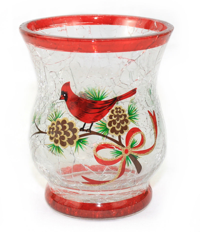 Glass Cardinal Candleholder - Pinecones