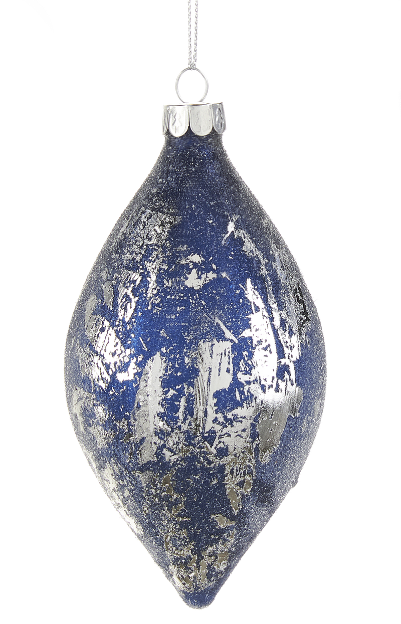 Silver and Blue Iced Glass Ornament - - The Country Christmas Loft