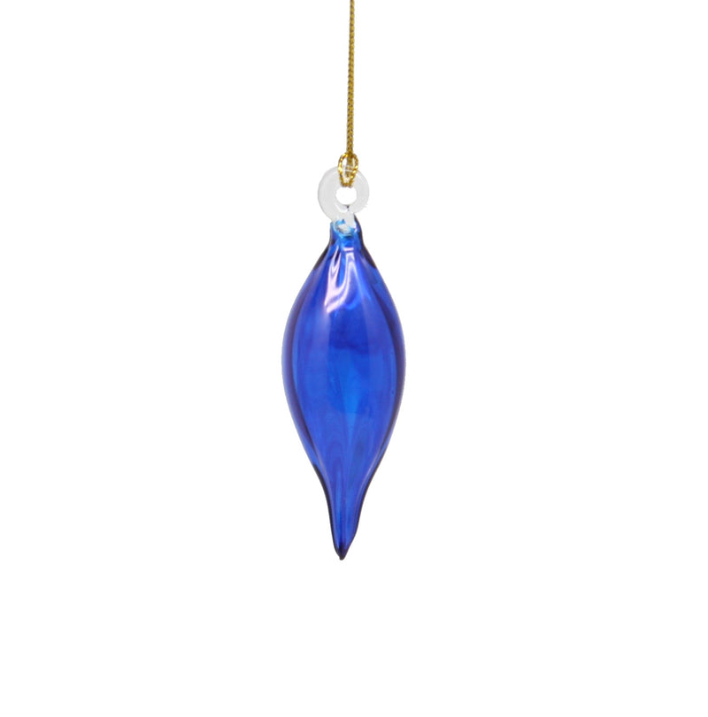 Blown Glass Teardrop Ornament - Cobalt - High Bulge