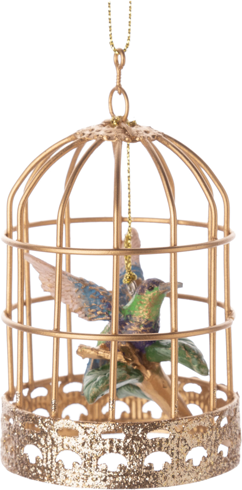 Humming Bird in Gold Cage Ornament - The Country Christmas Loft