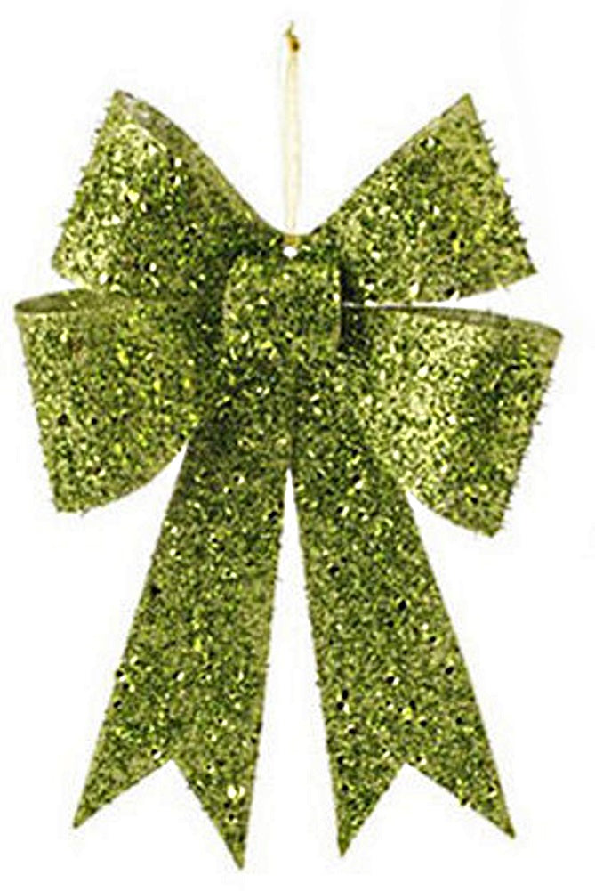 Glittered Bow Ornament - Green - The Country Christmas Loft