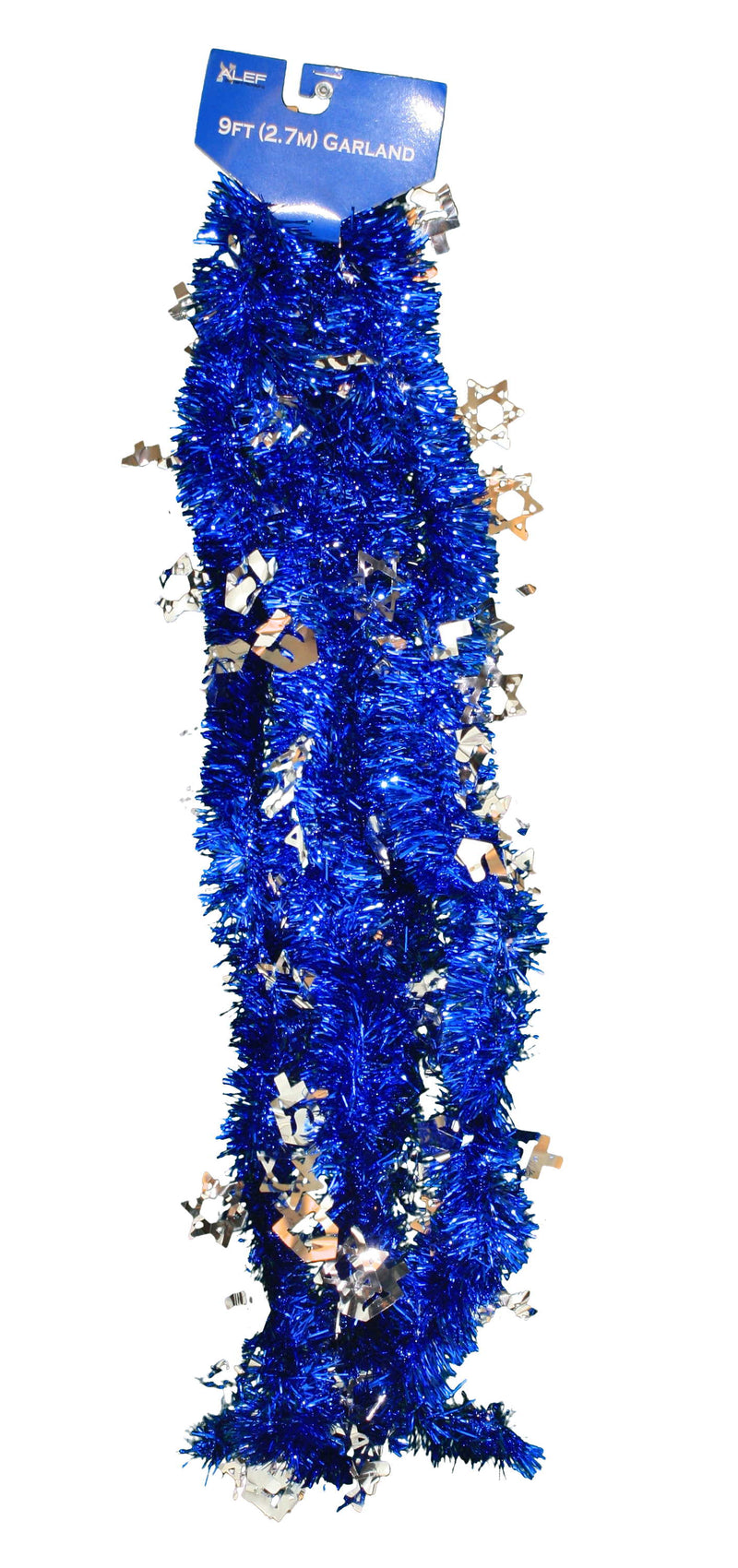 9 foot Hanukkah Tinsel Garland with Die Cut Shapes - Blue - The Country Christmas Loft