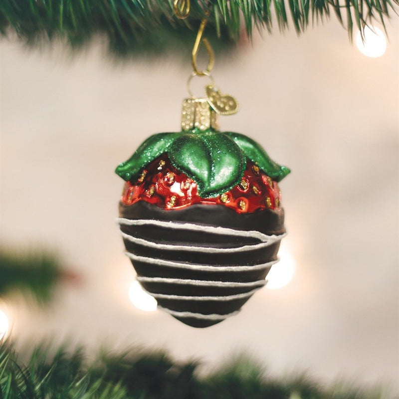Chocolate Dipped Strawberry Glass Ornament - The Country Christmas Loft