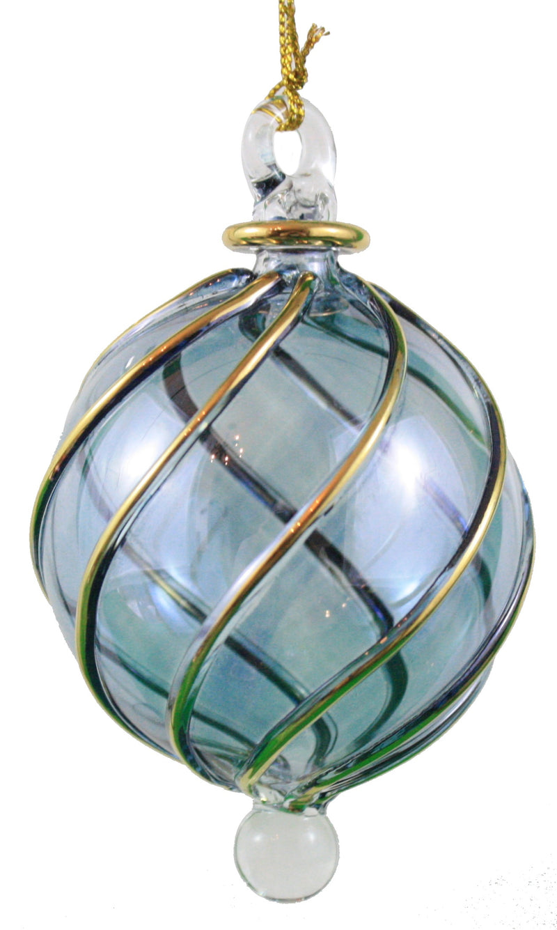 Spiral Crystal Ball with Gold Accent Ornament - Blue