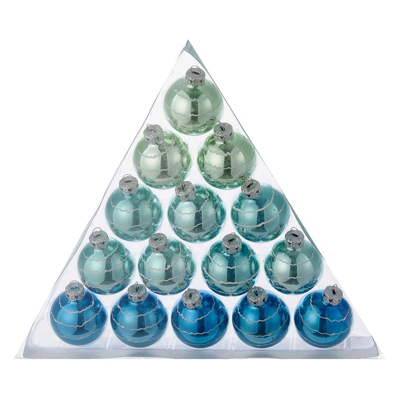 Miniature Wavy Stripes Glass Ball Ornaments - 15 Piece Box Set - The Country Christmas Loft