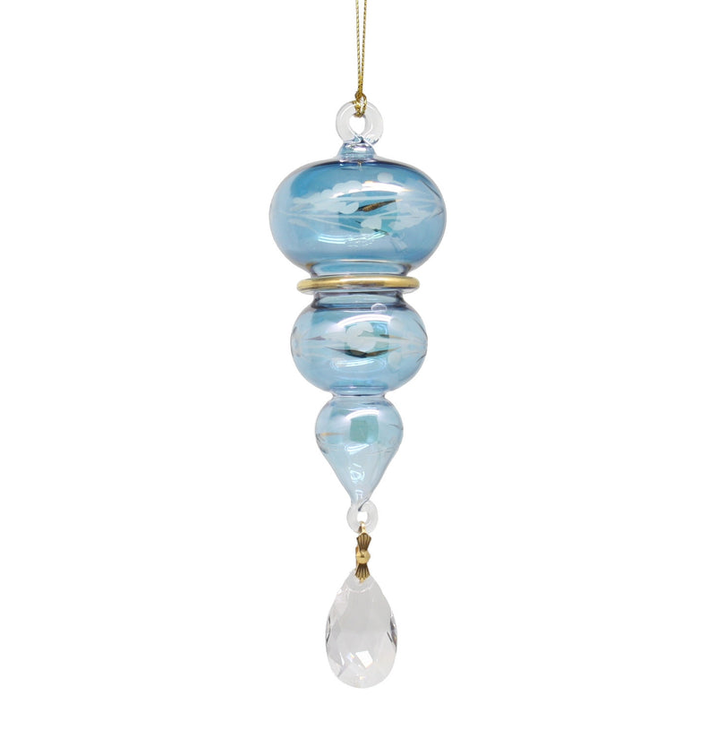 Double Sphere Blown Glass with Crystal Dangle - Blue