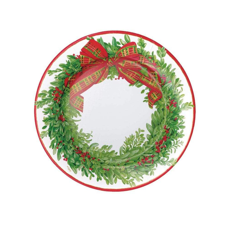 Boxwood and Berries Wreath Paper Salad & Dessert Plates - The Country Christmas Loft