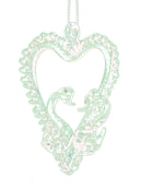 Spunglass Ornament - Clear Heart With Swans