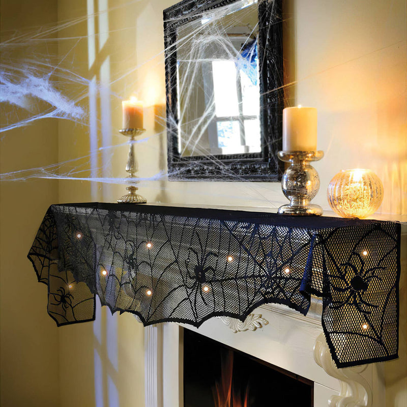 Spider Web Mantel Scarf with  String Lights - The Country Christmas Loft
