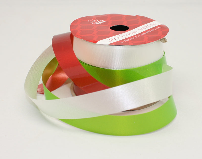 10 Foot Premium Ribbon 3 Piece Set - Red/Green/White - The Country Christmas Loft