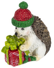 Holiday Hedgehog Charm With  Present - The Country Christmas Loft