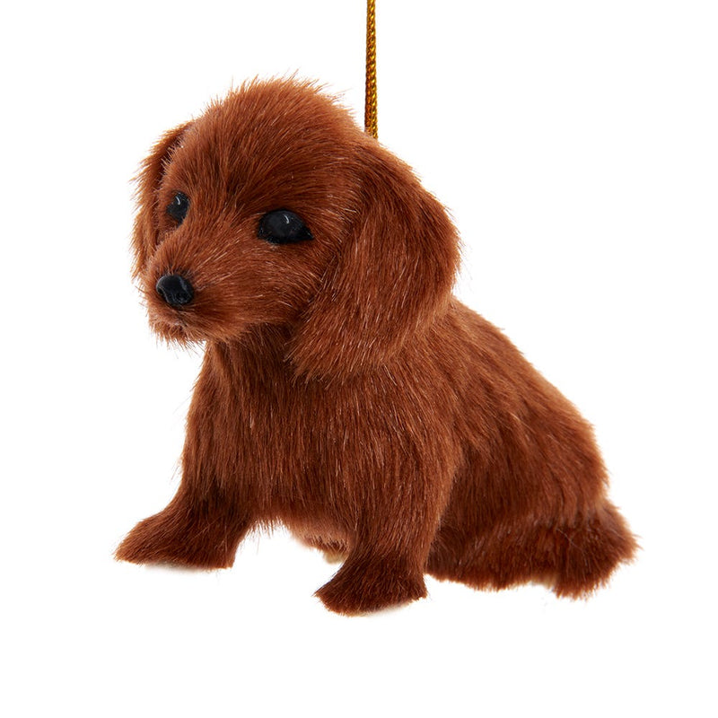 Furry Dog Ornament -  Brown Dachshund - The Country Christmas Loft