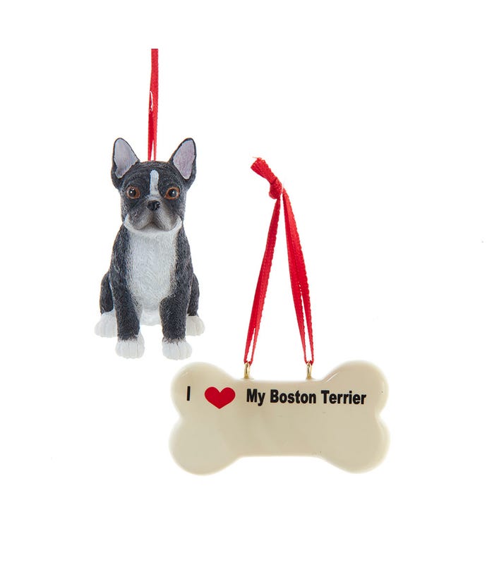 I love My Boston Terrier With Dog Bone Ornaments - The Country Christmas Loft