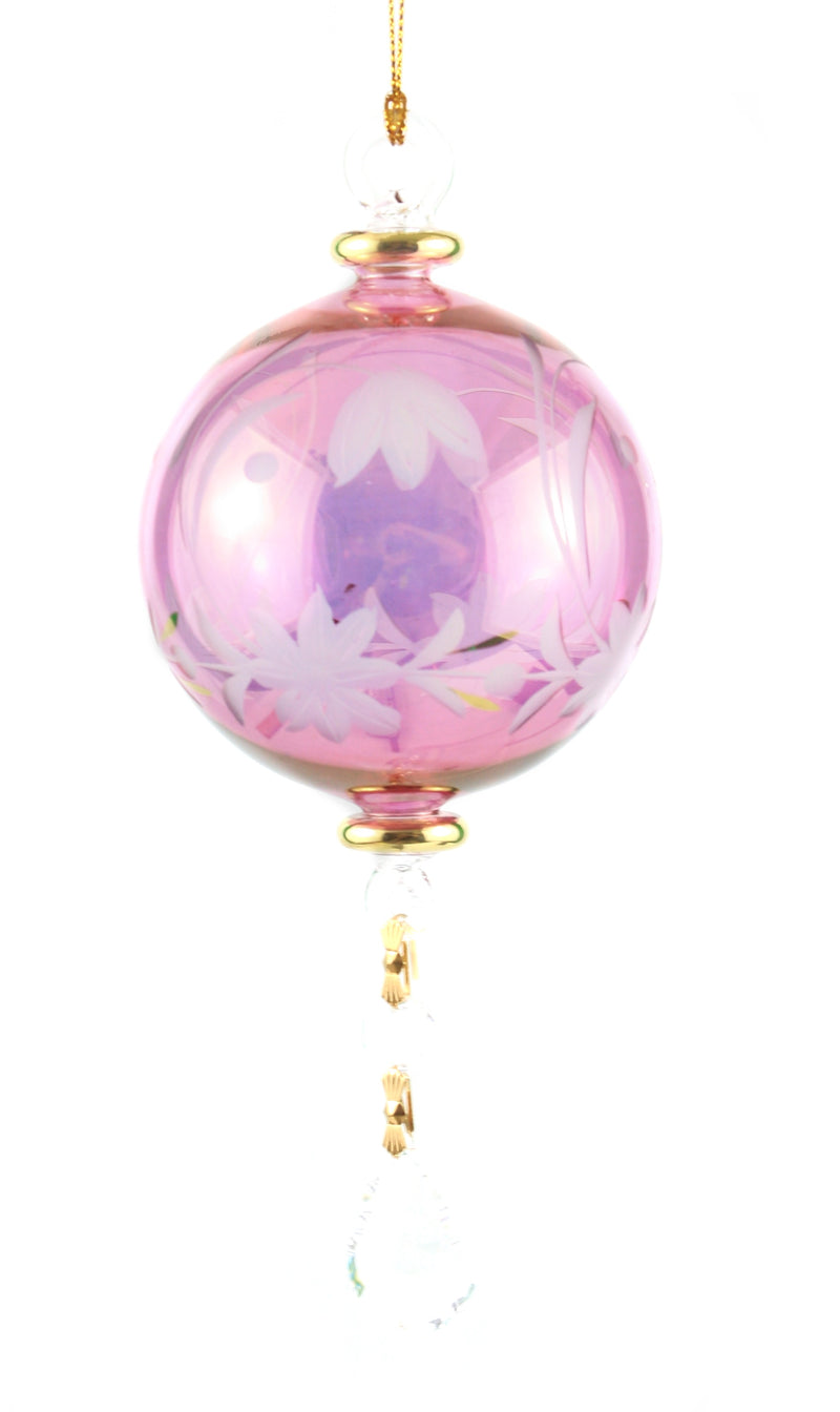 Gold Etched Glass Globe with Dangles - Purple