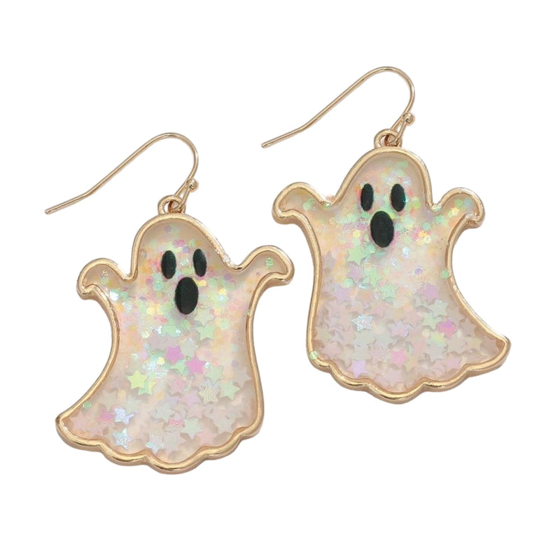 Ghost w Glitter Stars - Earrings