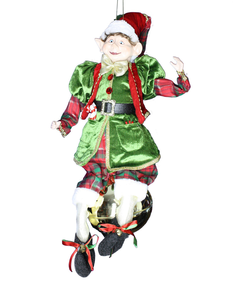 Huge Hanging Elf on a Bell - Green Coat