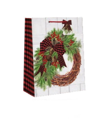 Country Christmas Gift Bag - Cub - Rustic Wreath - The Country Christmas Loft
